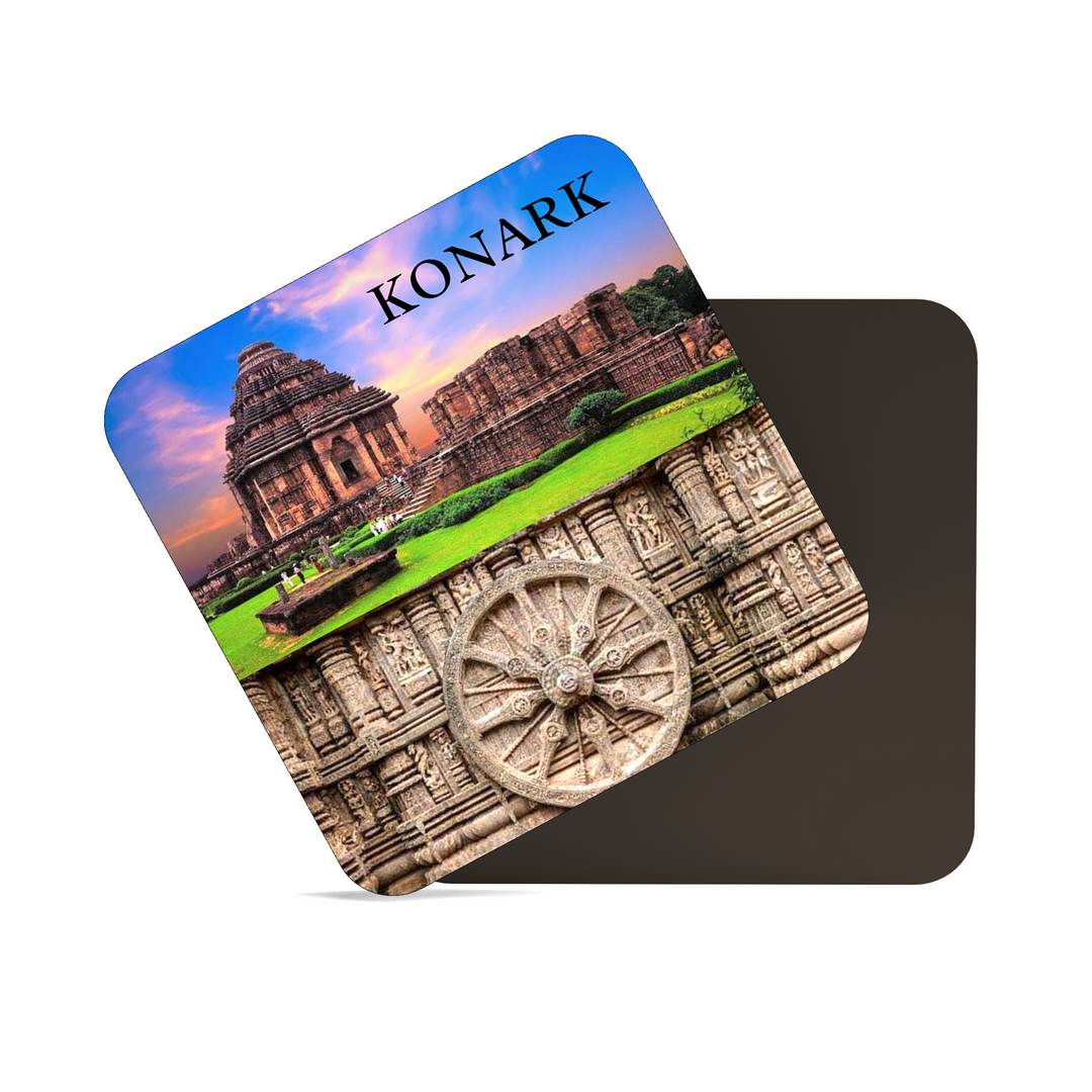 dhcrafts Fridge Magnet Square Acrylic Glass Odisha Konark Sun Temple Design Pack of 1 (8.4cm x 8.4cm)